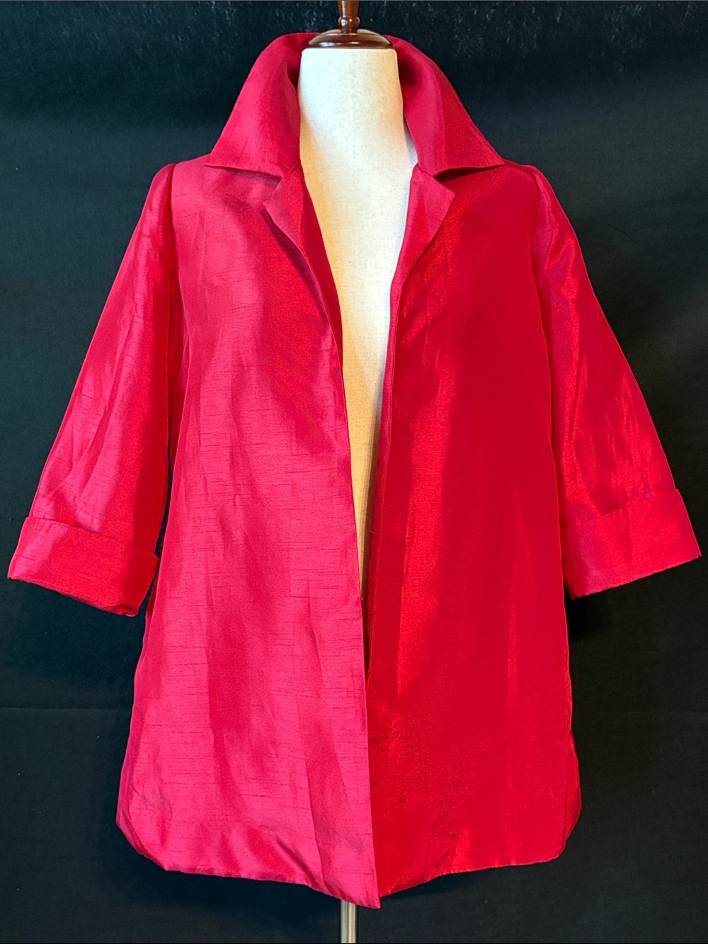 Chico's Bright Red Silk-Like Open Blazer Jacket